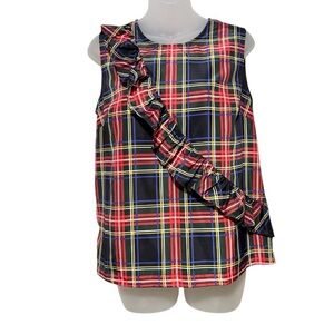 J. Crew Multicolor Tartan Plaid Ruffled SleevelessTop